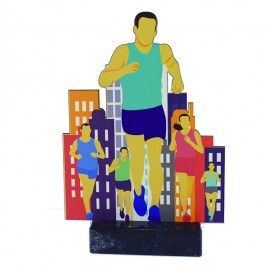 Trofeo de madera de atletismo masculino impreso a todo color   