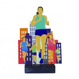 Trofeo de madera de atletismo femenino impreso a todo color    