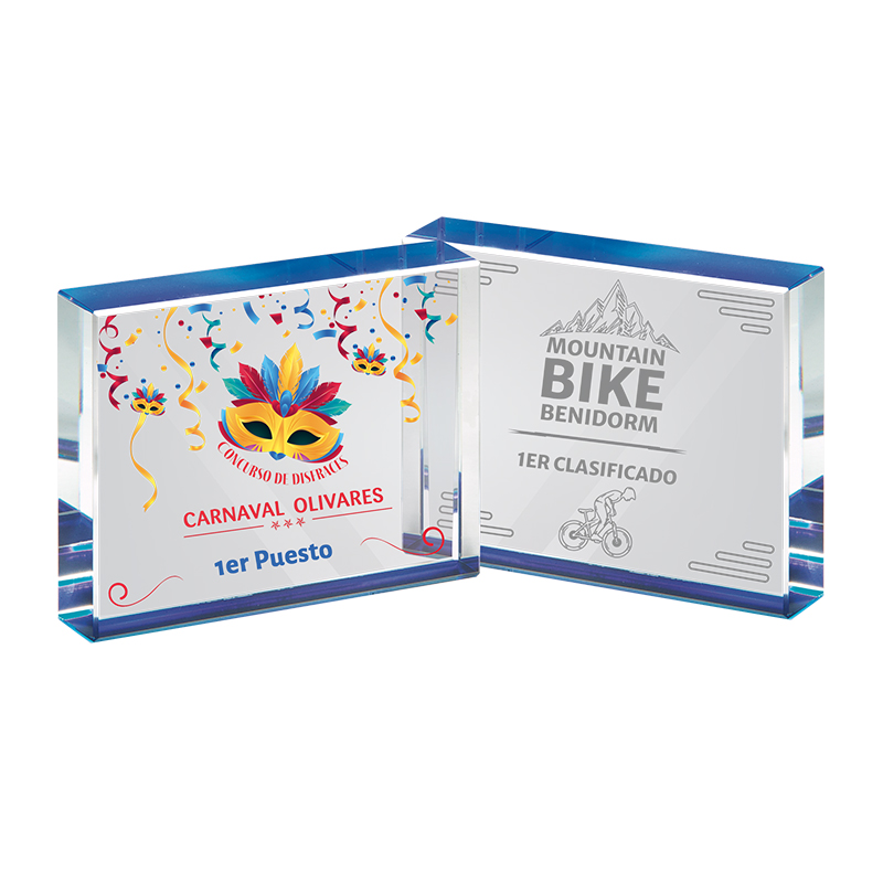 Trofeo cristal rectangular grabado a láser. Ref. 24096