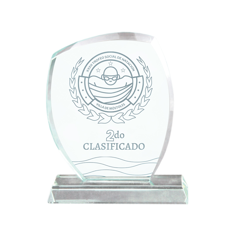 Trofeo cristal redondeado con grabado láser. Ref. 26067
