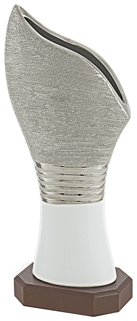 Trofeo cerámica plata base madera