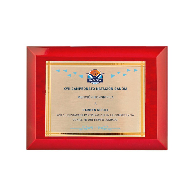 Placa homenaje latón con baño de plata en 2 tamaños. Ref. GARONA