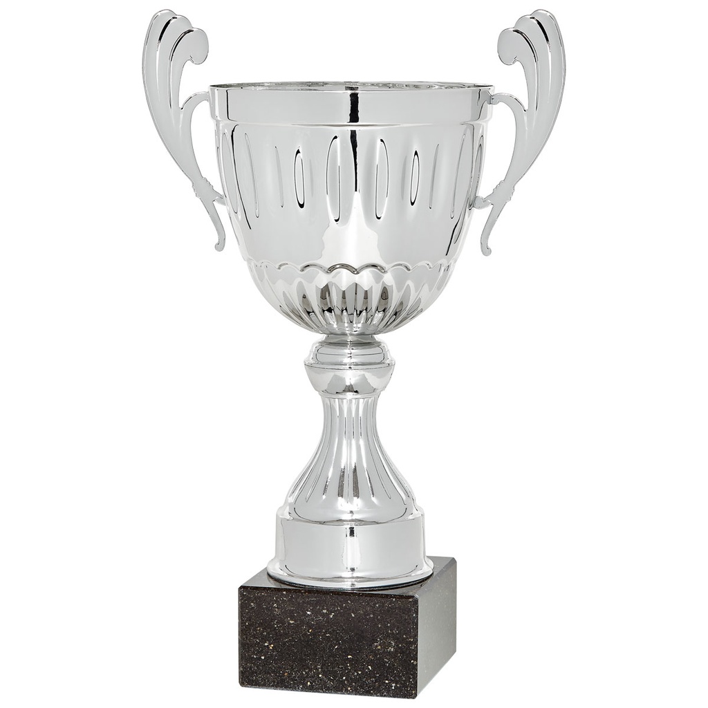 Trofeo clásico metálico plata c/ base mármol negro