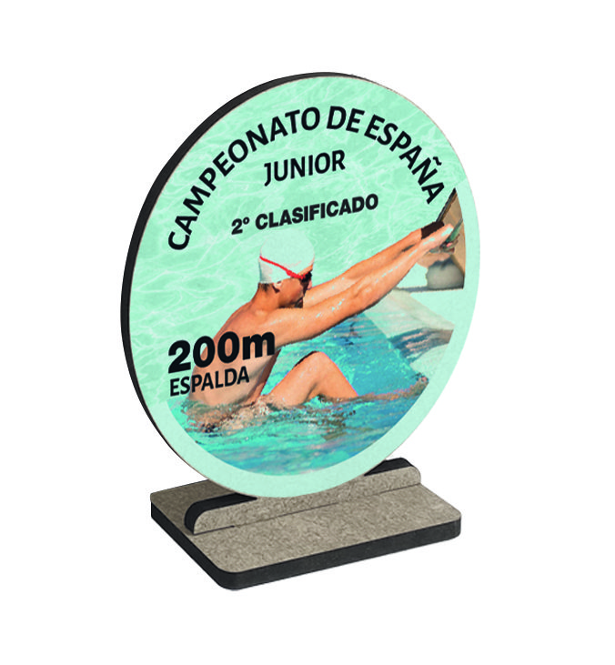 Trofeo de madera TW06 redondo de 5mm con base de madera