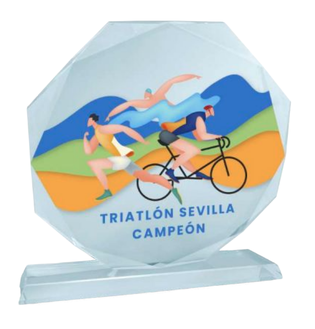 Trofeo cristal octogonal con grabado láser. Ref. 26074
