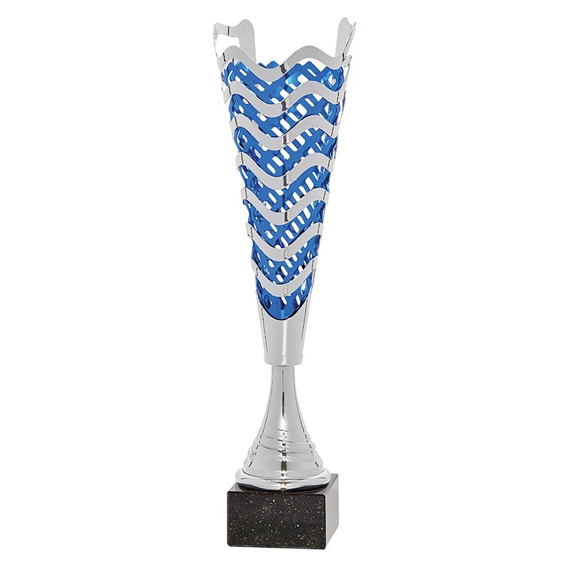 Trofeo cónico metálico Azul figura abstracta