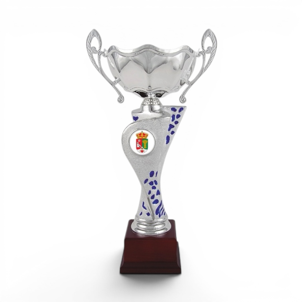 Copa plateada y azul con asas ornamentales, 3 alturas Ref. 26016