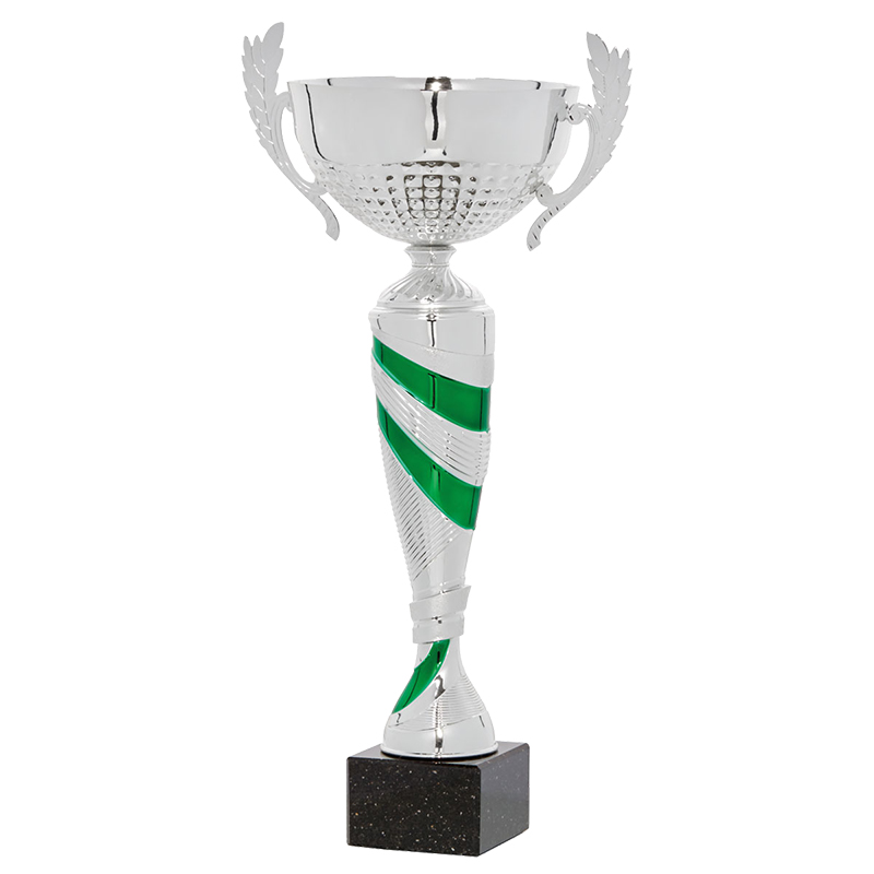 Trofeo copa con asas y base plata/verde