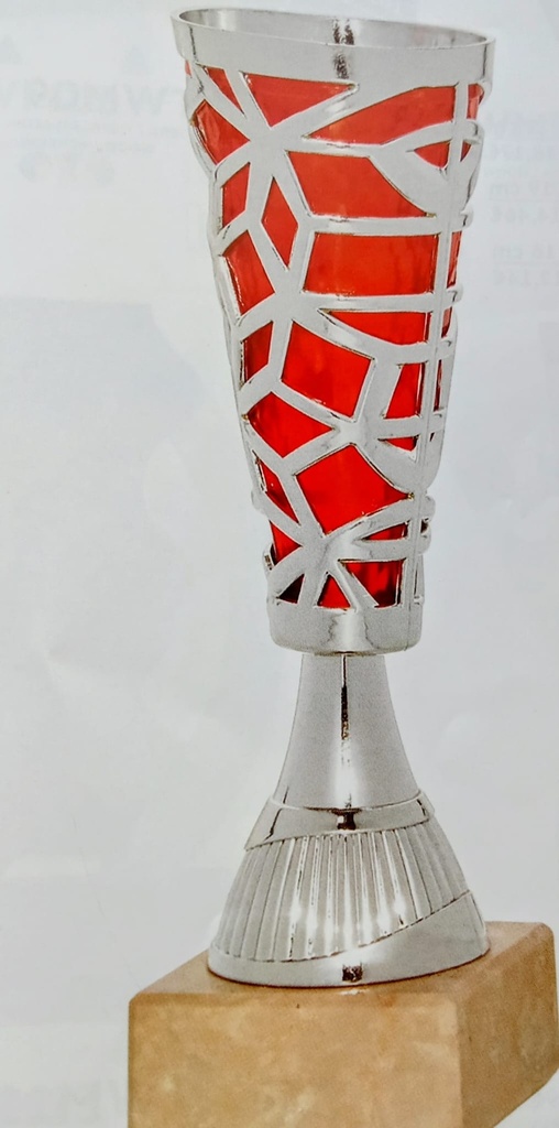 Trofeo forma cónica plata y rojo c/peana perla