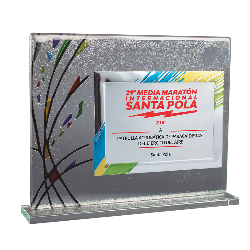 Placa homenaje en cristal y aluminio de 3 tamaños. Ref. LAHORE