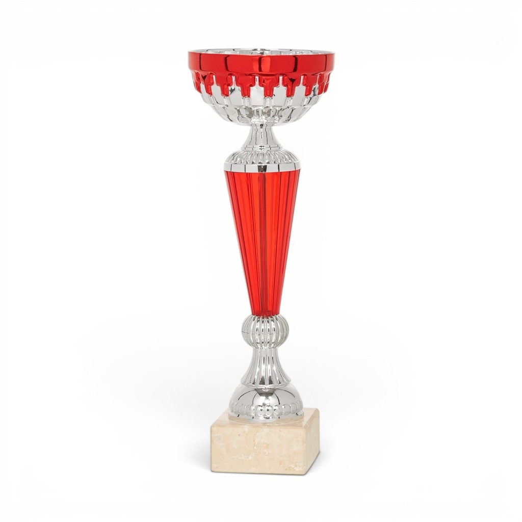 Copa plateada y roja con detalles rojos, 3 alturas Ref. 26057