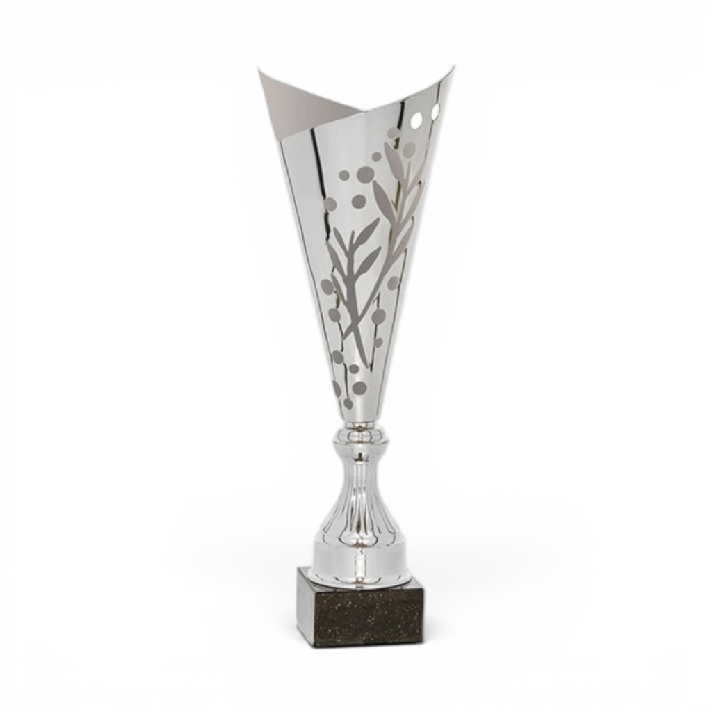 Trofeo clásico en plateado en 3 alturas. Ref.26003