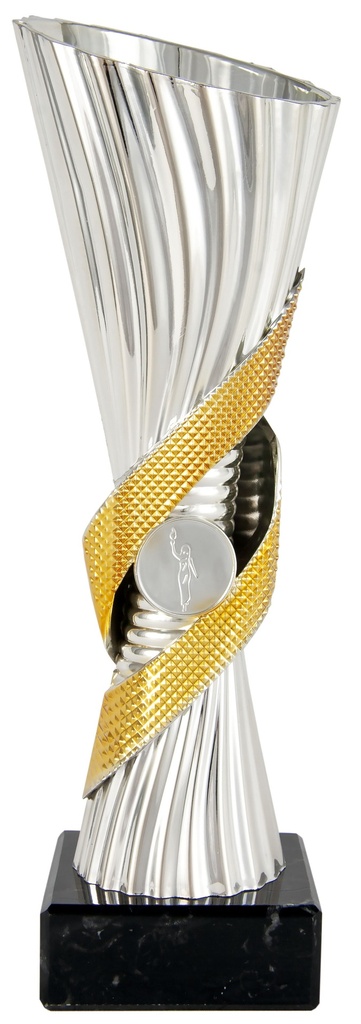 Trofeo Económico bicolor plata y dorado de 3 alturas. Ref. 26039 
