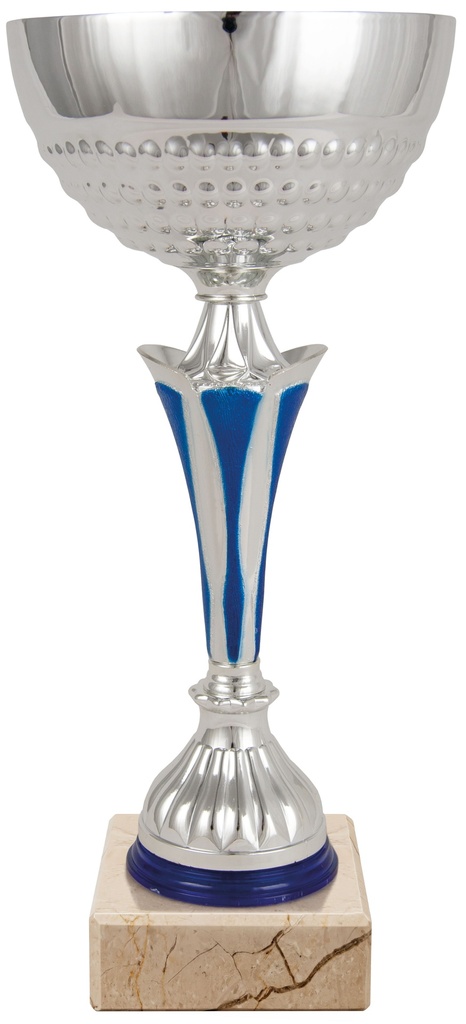 Trofeo Económico bicolor plata y azul con peana de mármol en 3 alturas. Ref. 26047