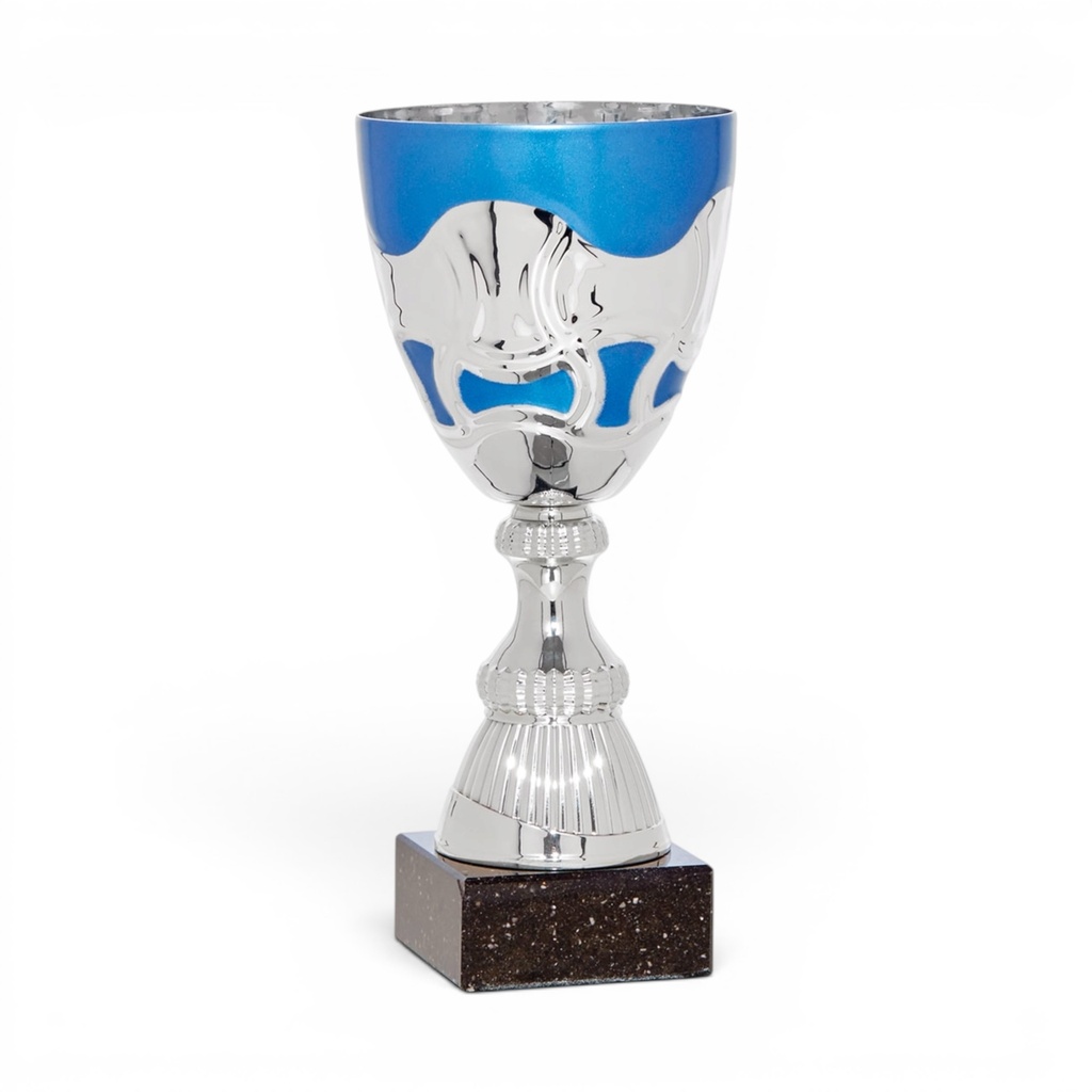 Copa plateada y azul con asas ornamentales, 3 alturas Ref. 26018
