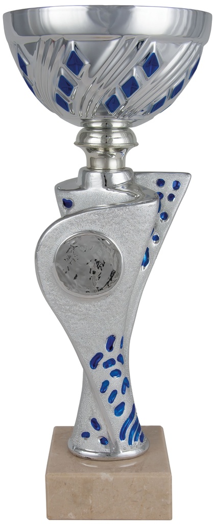 Trofeo Económico plata y azul con portadiscos en 3 alturas. Ref. 26050