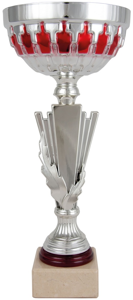 Trofeo Económico plata y rojo con peana de mármol de 3 alturas. Ref. 26051