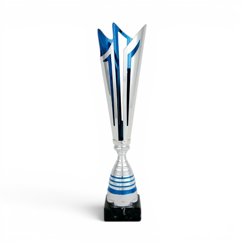 Trofeo Económico en plata y azul con base de mármol en 3 alturas. Ref.26004