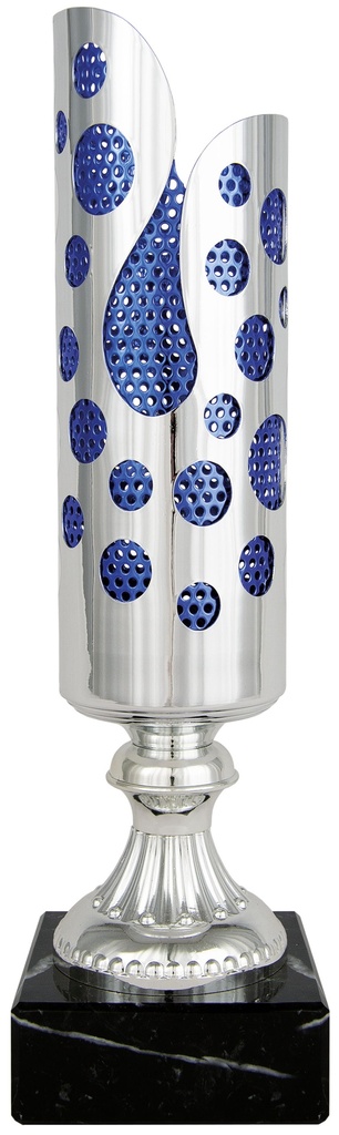 Trofeo Económico abstracto en plata y azul de 3 alturas. Ref.26005