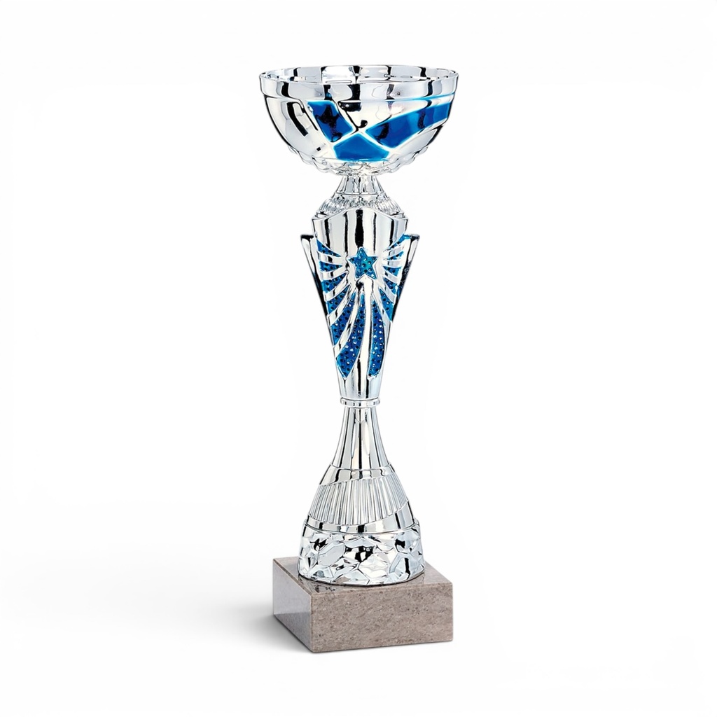Copa plateada y azul con estrella azul, 3 alturas Ref. 26055