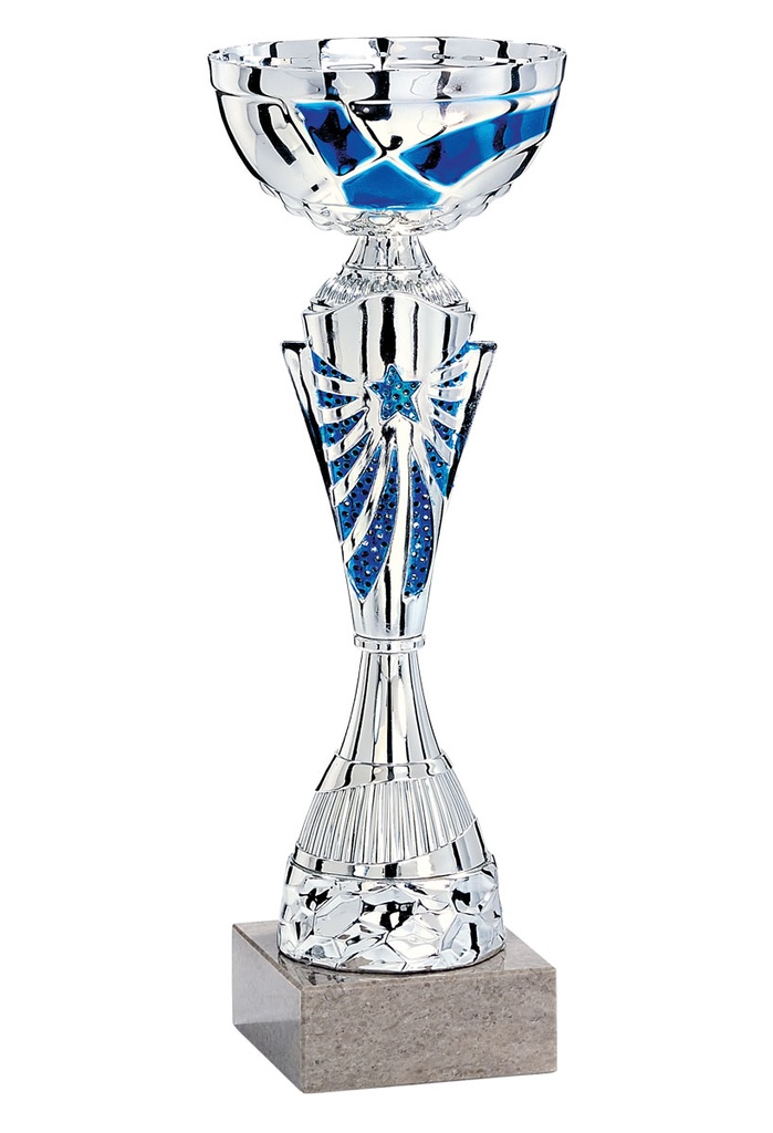 Trofeo Económico en plata y azul de 3 alturas. Ref. 26055