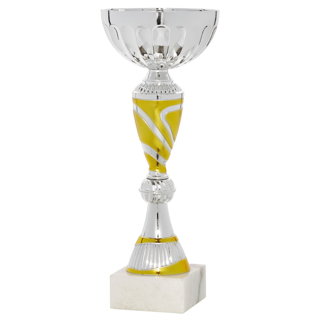 Copa amarillo plateada con peana destacada, 3 alturas Ref. 26058