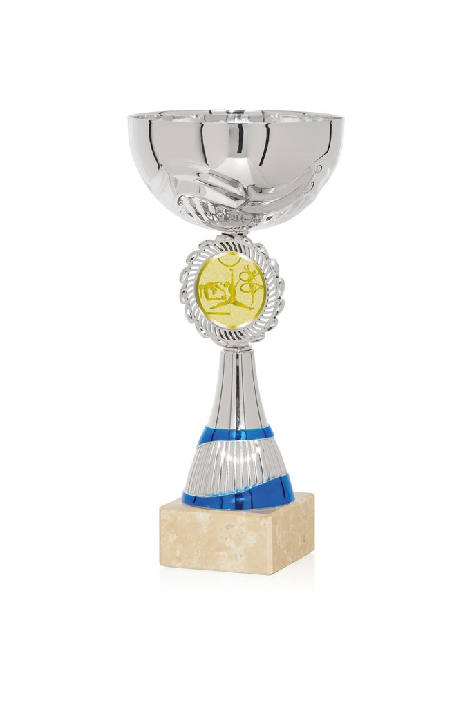 Copa plateada y azul con disco personalizable, 3 alturas Ref. 26060