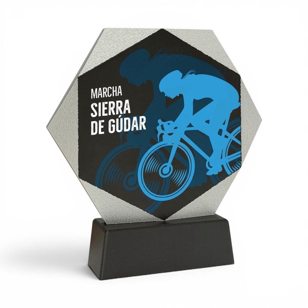 Trofeo de impresión 3D plateado en 3 alturas. Ref. TP04 