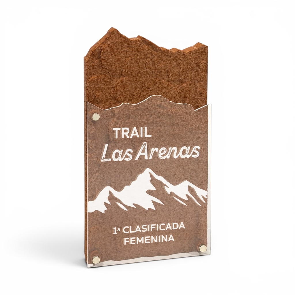 Trofeo impreso en 3D efecto piedra con metacrilato en 3 alturas. Ref. TP09 