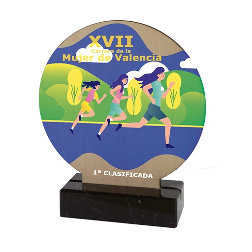 Trofeo TW02 redondo de madera impreso a todo color