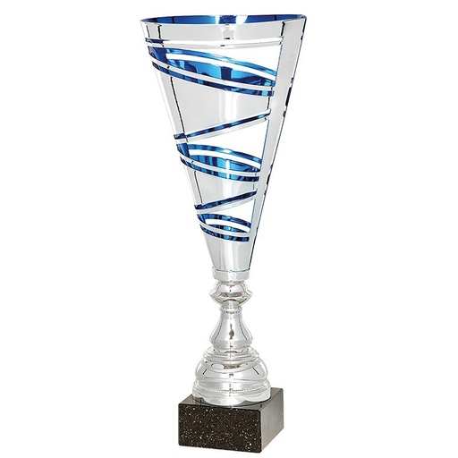Trofeo bicolor plata con azul c/peana de mármol negra