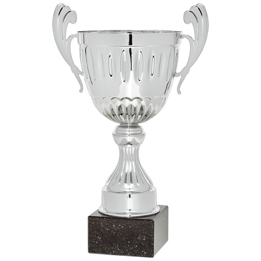 Trofeo clásico metálico plata c/ base mármol negro