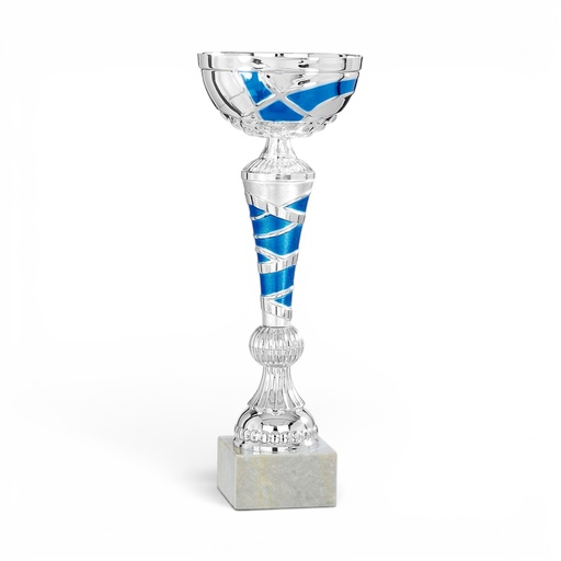 Copa plateada y azul con detalles azules, 3 alturas Ref. 26052