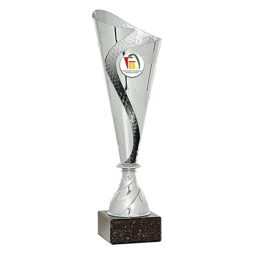Trofeo cónico plateado c/portadiscos