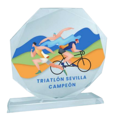 Trofeo cristal octogonal con grabado láser. Ref. 26074
