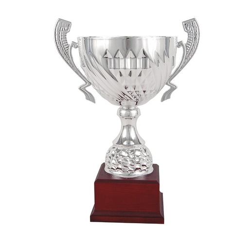 Trofeo Clásico plata con peana de madera de 3 alturas. Ref. 26019
