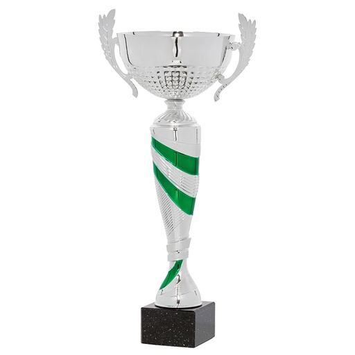 Trofeo copa con asas y base plata/verde