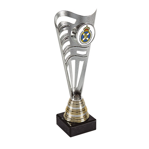 Trofeo Plateado con portadiscos base Oro-Plata