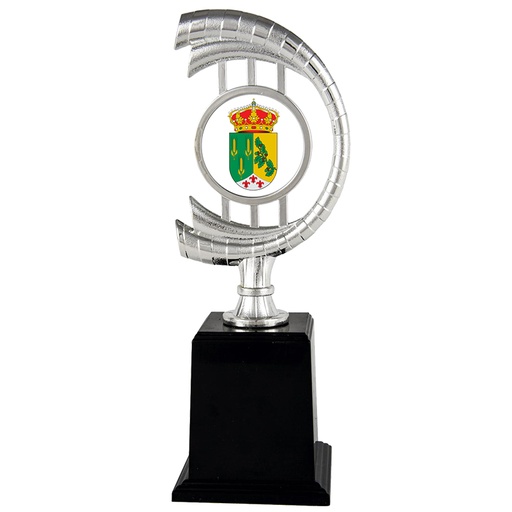 Trofeo plástico portadiscos plateado. Ref.24109