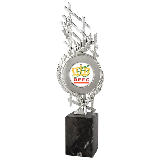Trofeo plástico portadiscos plateado. Ref:24111