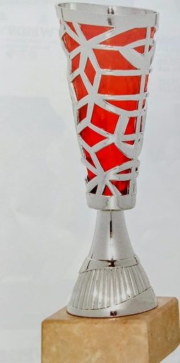 Trofeo forma cónica plata y rojo c/peana perla