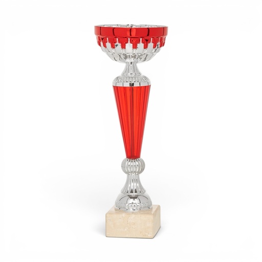 Copa plateada y roja con detalles rojos, 3 alturas Ref. 26057