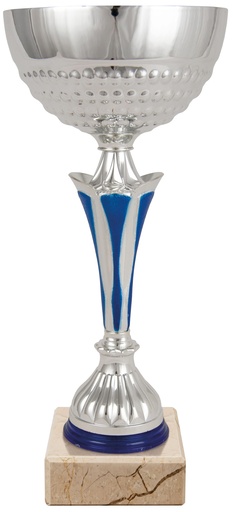 Trofeo Económico bicolor plata y azul con peana de mármol en 3 alturas. Ref. 26047