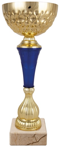 Trofeo Económico color oro y azul con peana de mármol en 3 alturas. Ref. 26048