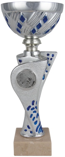 Trofeo Económico plata y azul con portadiscos en 3 alturas. Ref. 26050