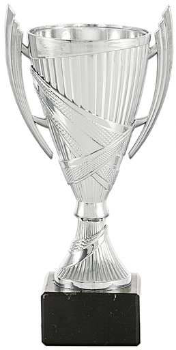 Trofeo Económico plateado con peana de mármol negro en 3 alturas. Ref. 26063