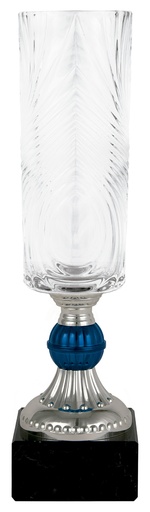 Trofeo de Cristal de 3 alturas con base azul y peana de mármol Ref. 26031