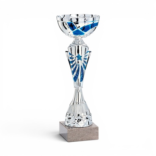 Copa plateada y azul con estrella azul, 3 alturas Ref. 26055