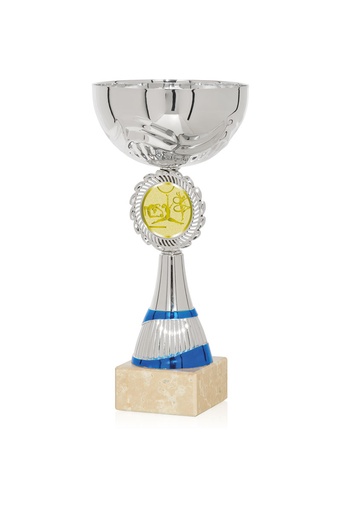 Copa plateada y azul con disco personalizable, 3 alturas Ref. 26060