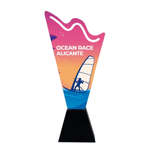 Trofeo de hierro 5 alturas a todo color con peana de madera